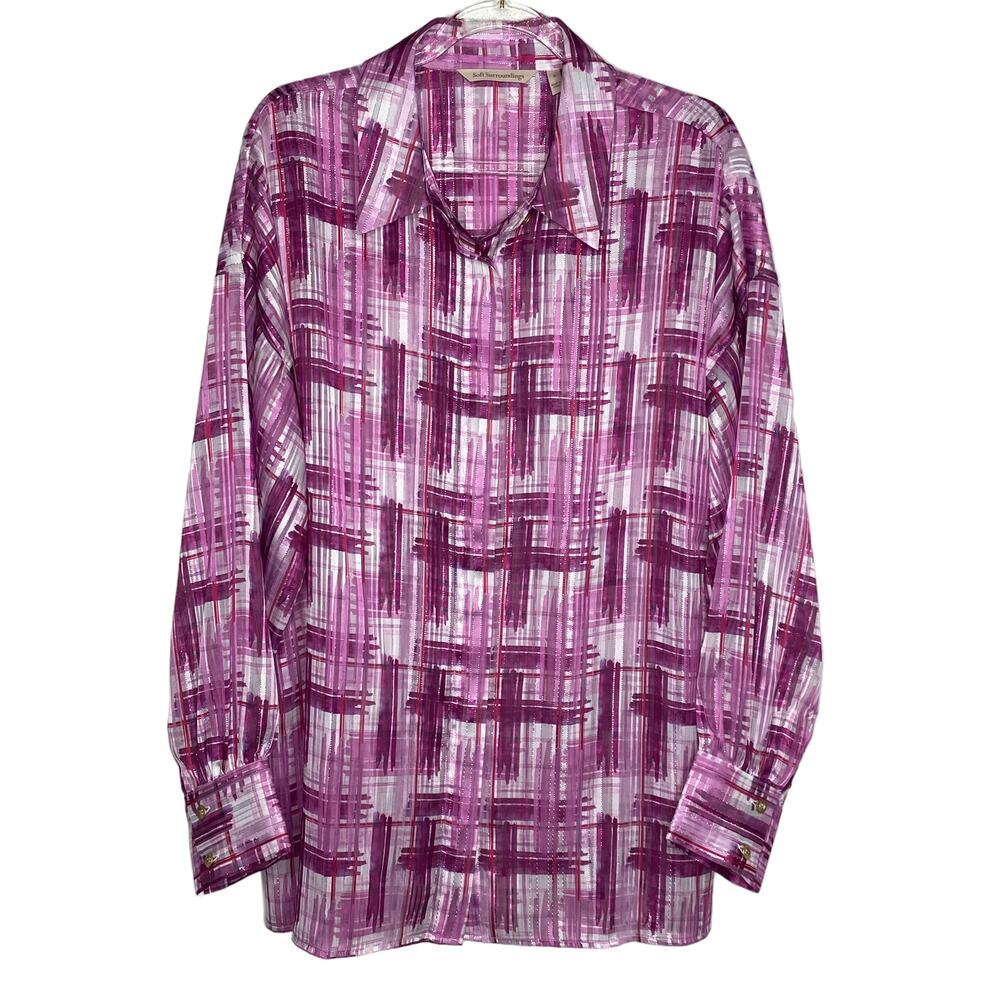 Soft Surroundings Womens Size Small Porta Blouse Tunic Top Abstract Magenta Pink